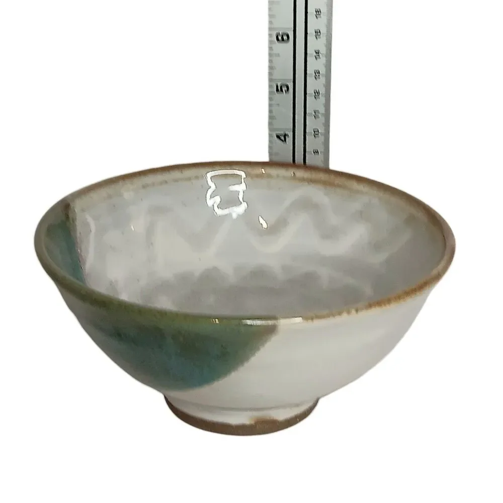 Studio Pottery Bowl Cream Green Blue Tan Signed Harris Ramen Rice Noodle Bowl